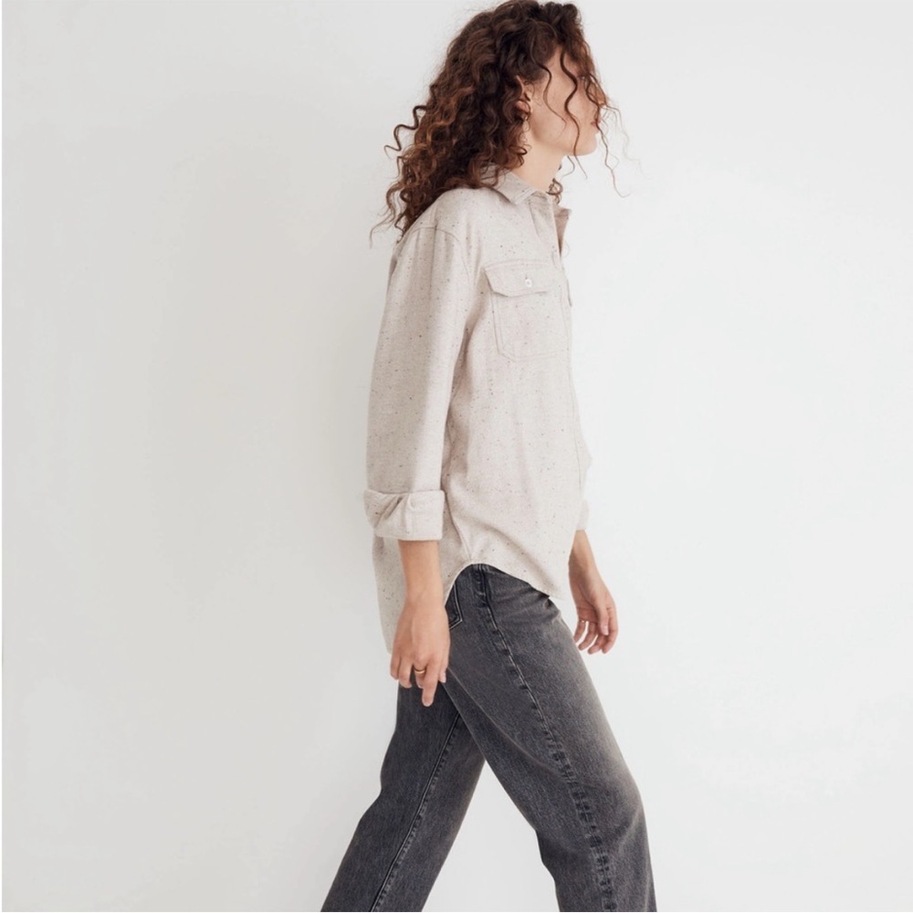 Madewell Cream Donegal Flannel Shacket button up shirt - Picture 4 of 13